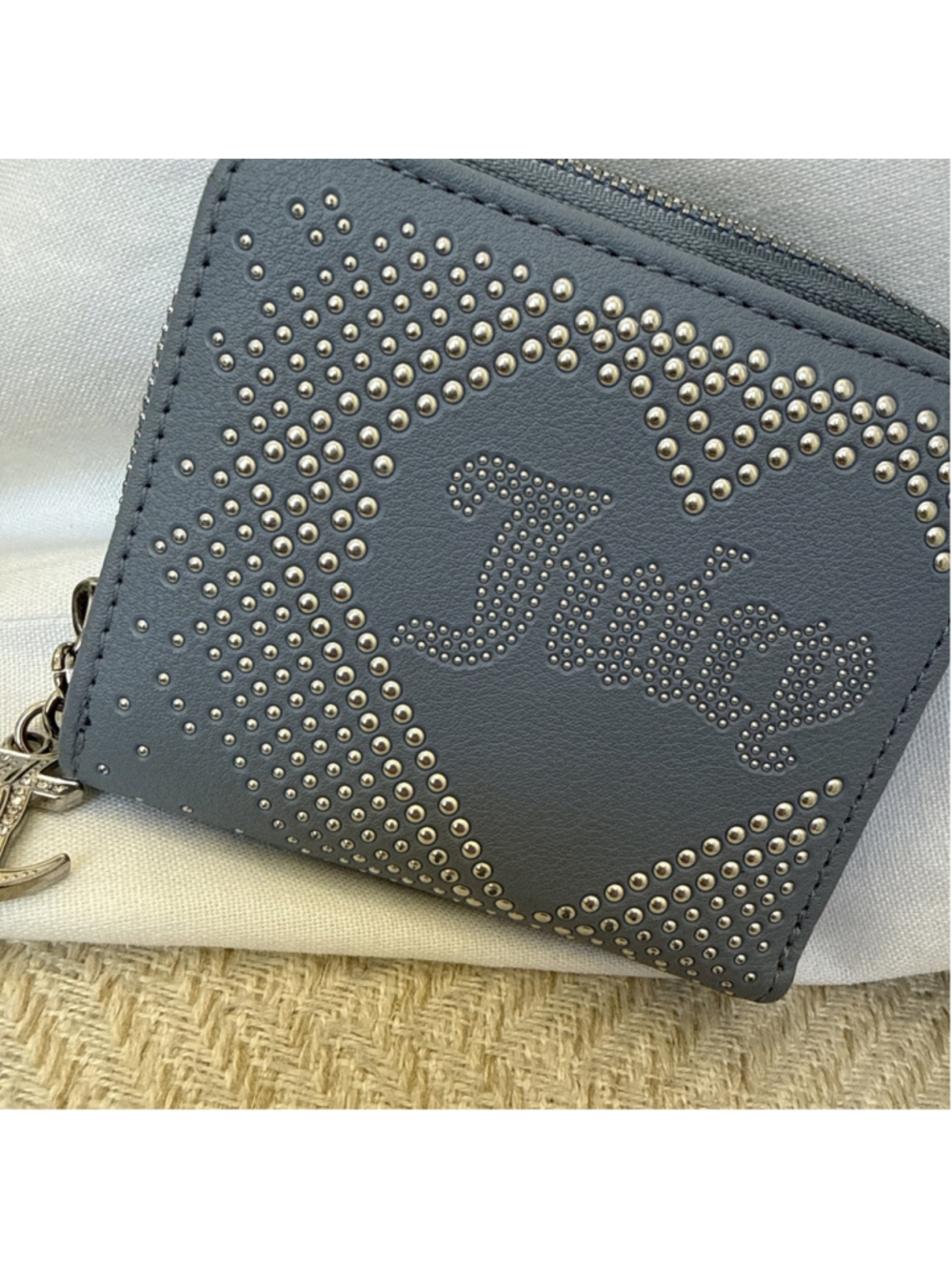 Juicy Couture Lovely Day Small Zip Around Studded Wallet Slate Blue Preowned